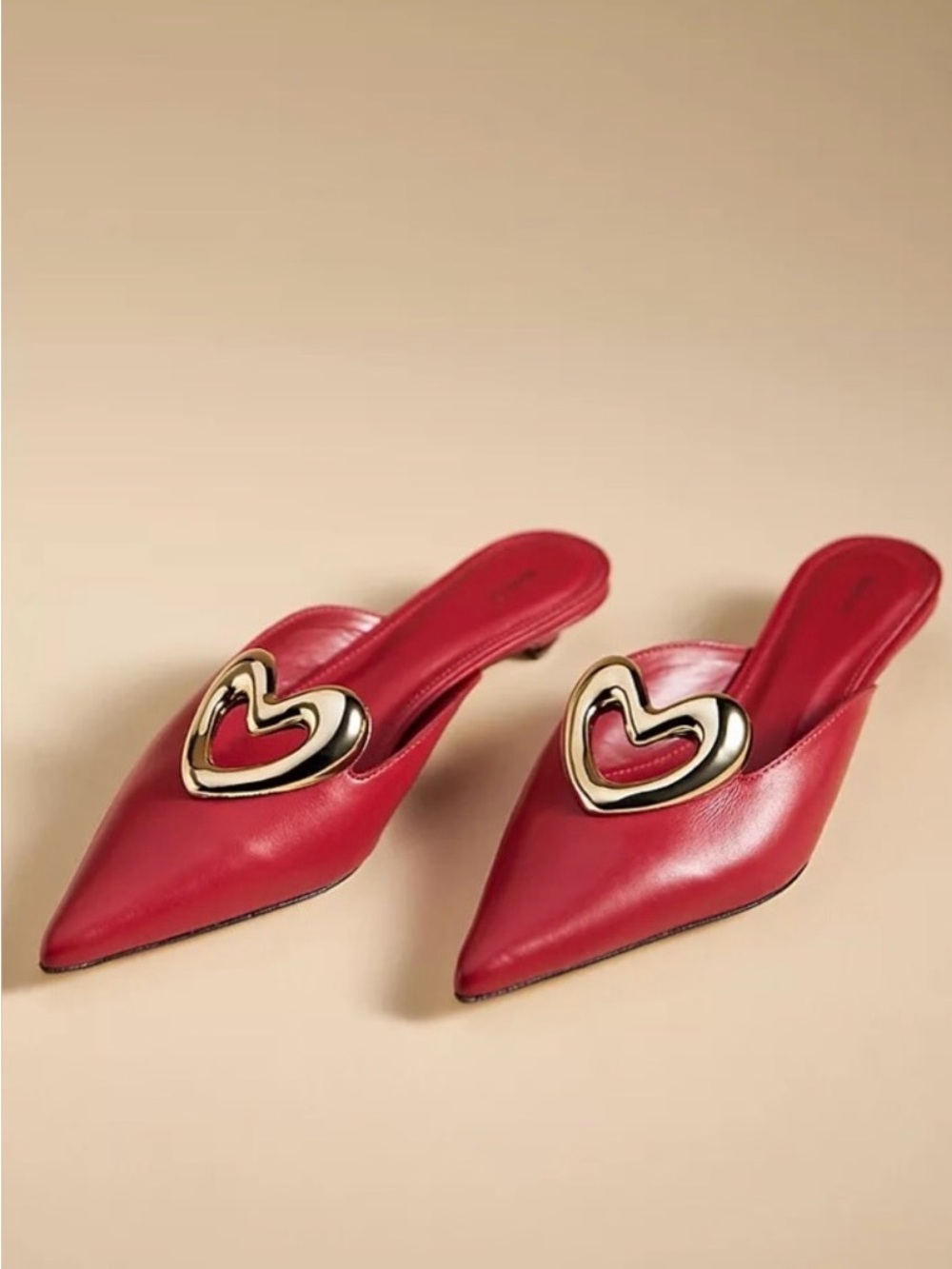 Maeve red leather Heart Mule Heels